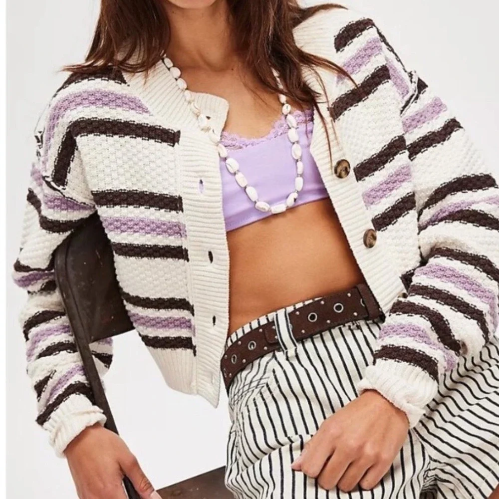 NWT Free‎ People | FP Lila Stripe Cardi / Ivory Combo Sz Small